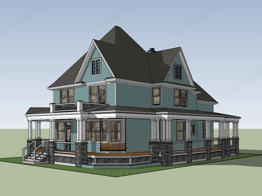 Victorian House With Wraparound Porch sketchup model preview - SketchupBox