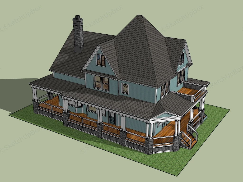 Victorian House With Wraparound Porch sketchup model preview - SketchupBox