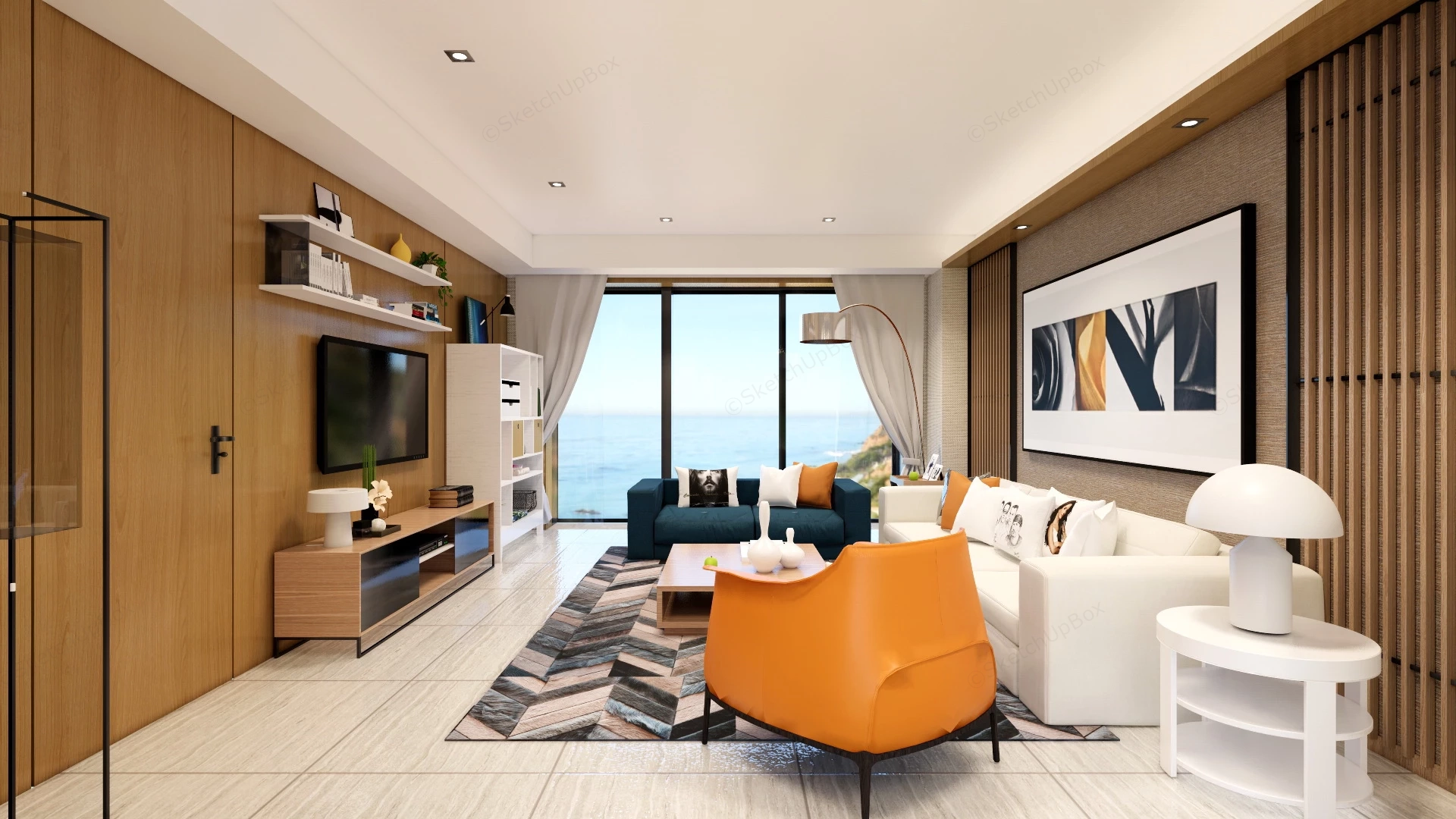Modern Condo Living Room sketchup model preview - SketchupBox