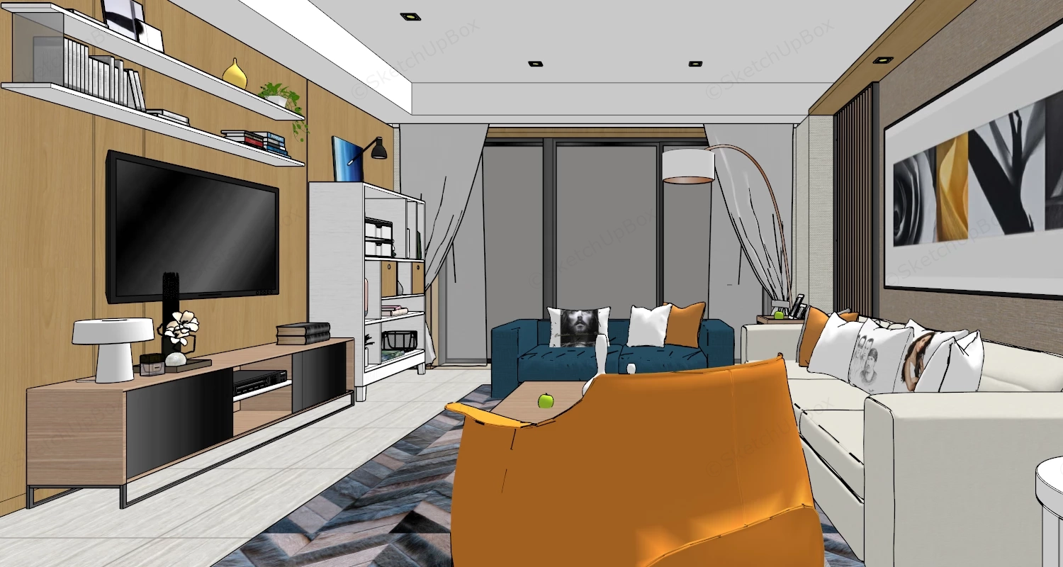 Modern Condo Living Room sketchup model preview - SketchupBox