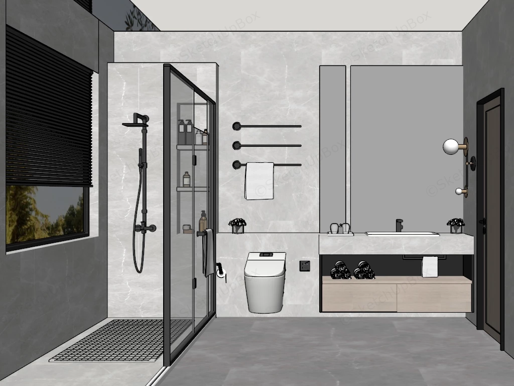 Small Bathroom With Shower Design sketchup model preview - SketchupBox