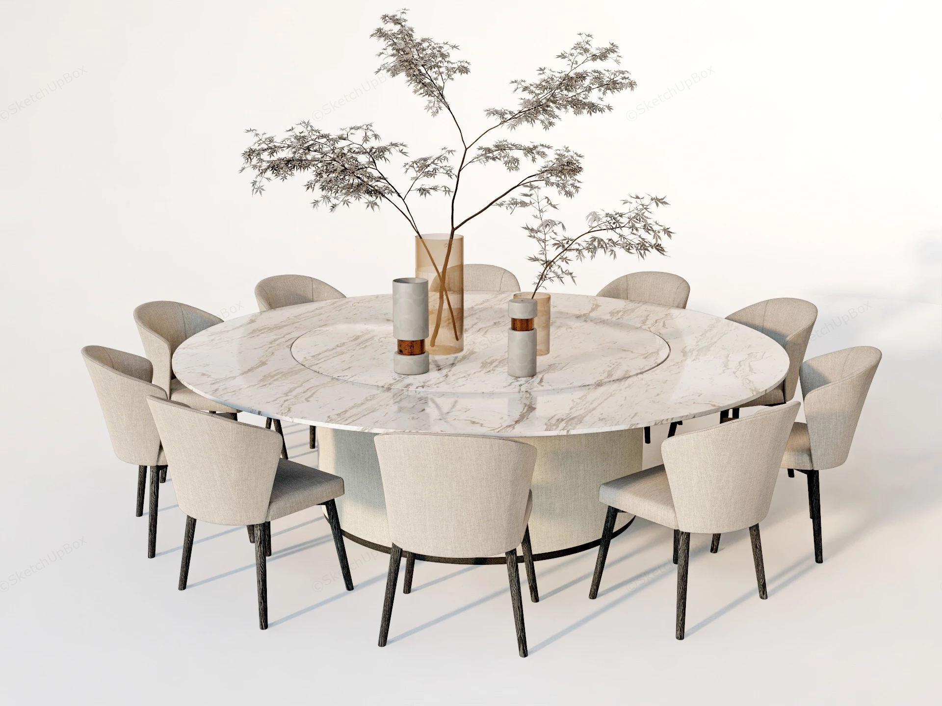 Round Banquet Table And Chairs Set sketchup model preview - SketchupBox