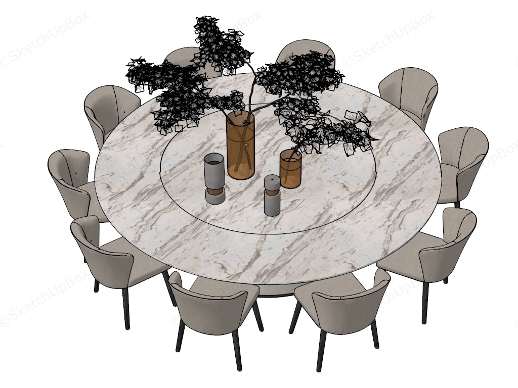 Round Banquet Table And Chairs Set sketchup model preview - SketchupBox