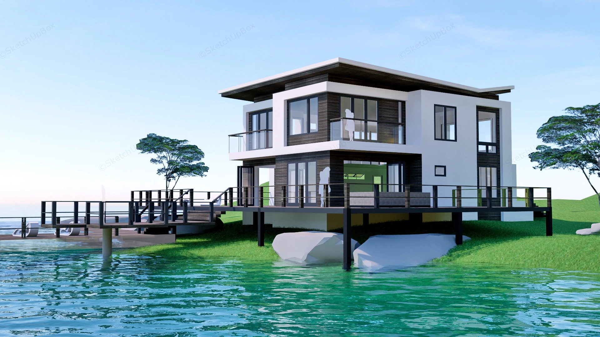 Small Waterfront Home sketchup model preview - SketchupBox