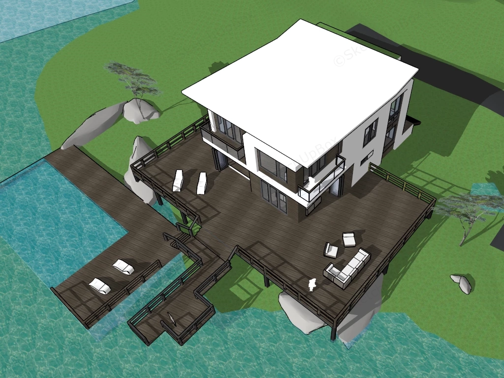 Small Waterfront Home sketchup model preview - SketchupBox
