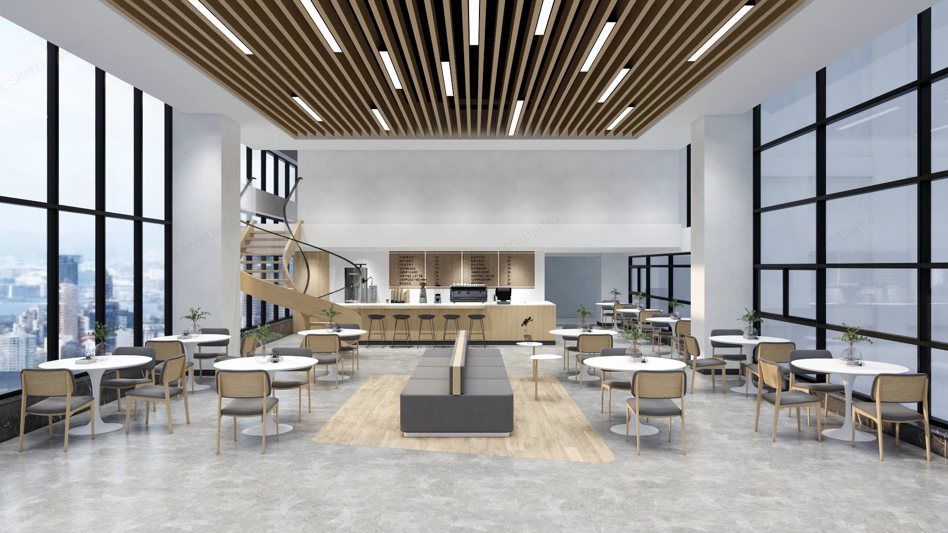 Modern Minimalist Coffee Shop Design sketchup model preview - SketchupBox