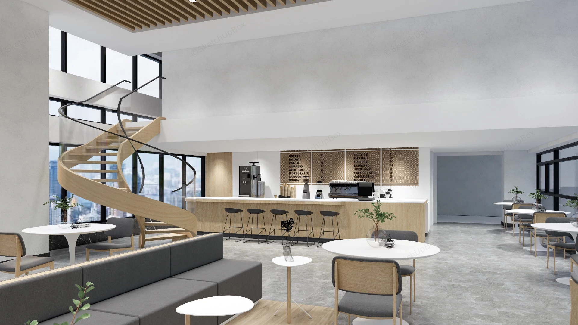 Modern Minimalist Coffee Shop Design sketchup model preview - SketchupBox