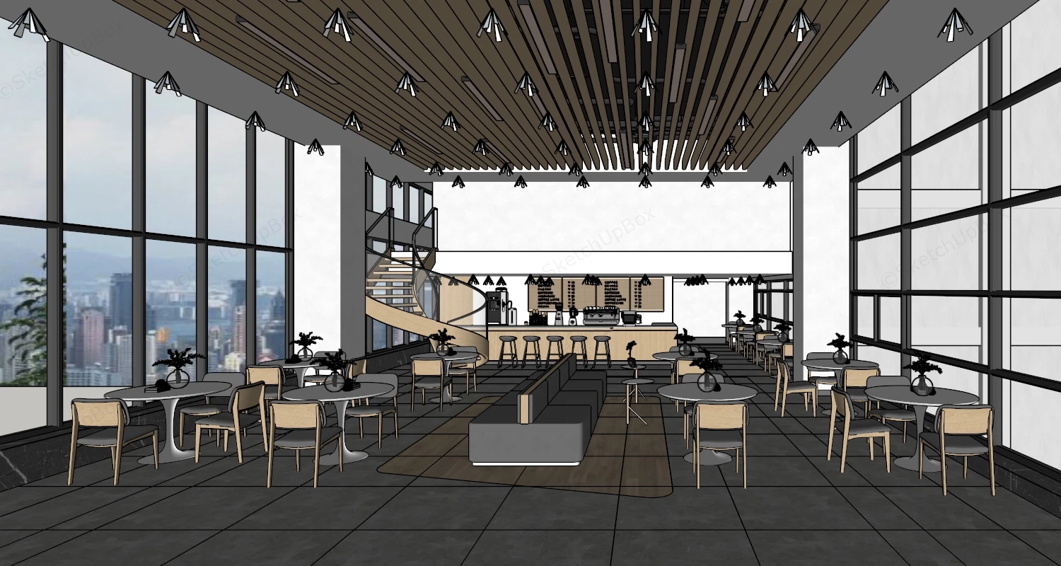 Modern Minimalist Coffee Shop Design sketchup model preview - SketchupBox