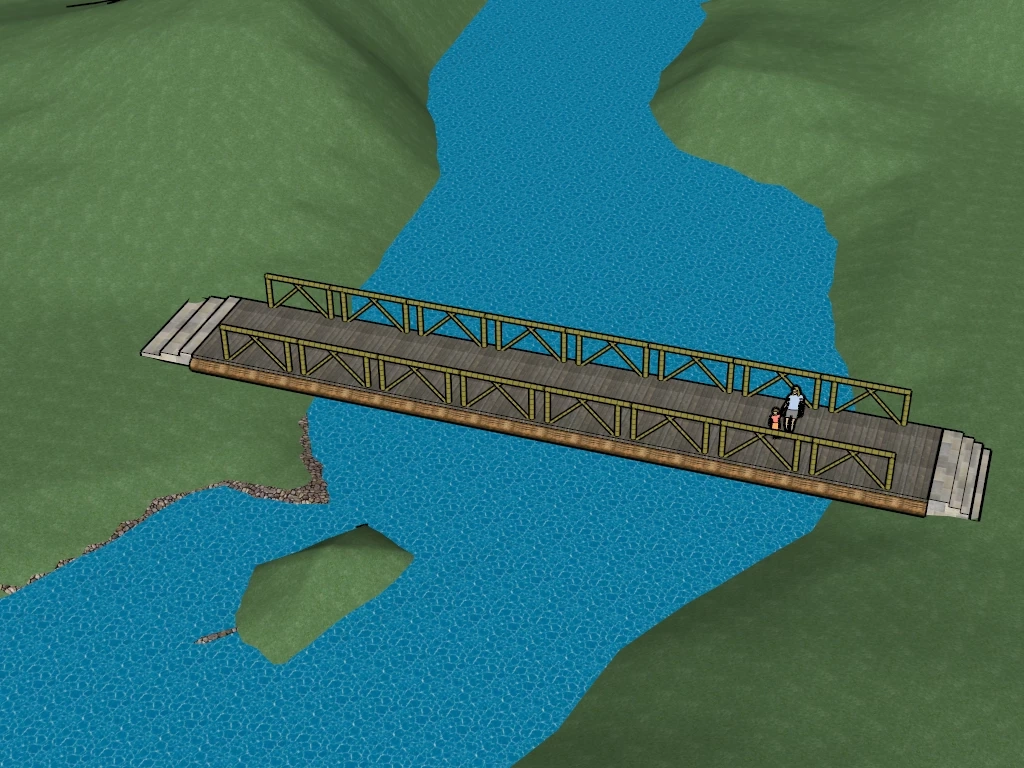 Pedestrian Timber Bridge sketchup model preview - SketchupBox