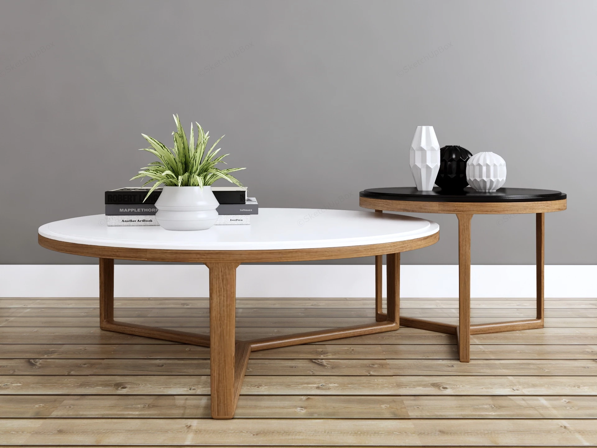 Round Nesting Coffee Table Set sketchup model preview - SketchupBox