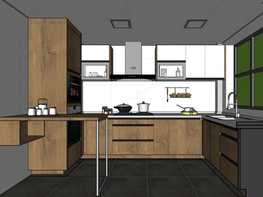 Small Modern Rustic Kitchen sketchup model preview - SketchupBox