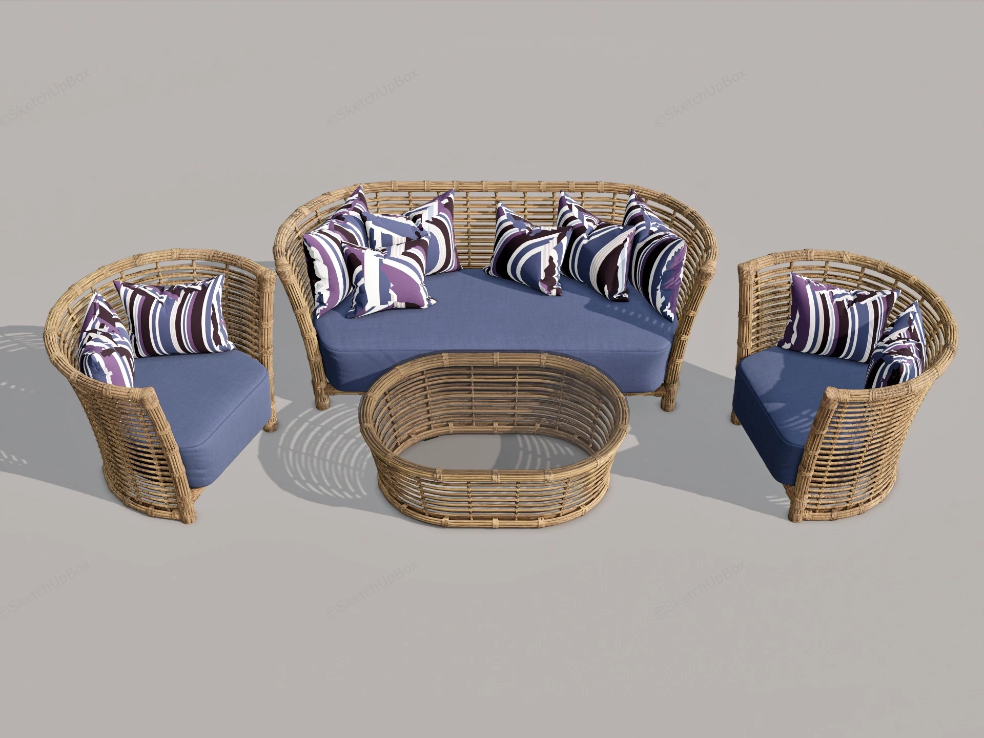 4 Piece Rattan Patio Furniture Set sketchup model preview - SketchupBox