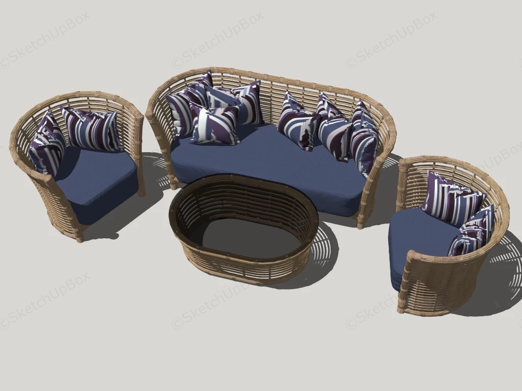 4 Piece Rattan Patio Furniture Set sketchup model preview - SketchupBox