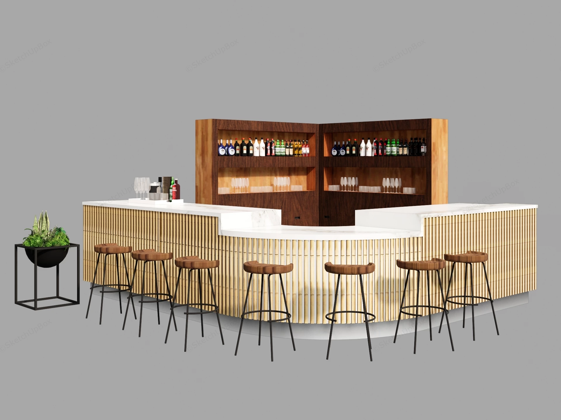Curved L Shaped Bar Design sketchup model preview - SketchupBox