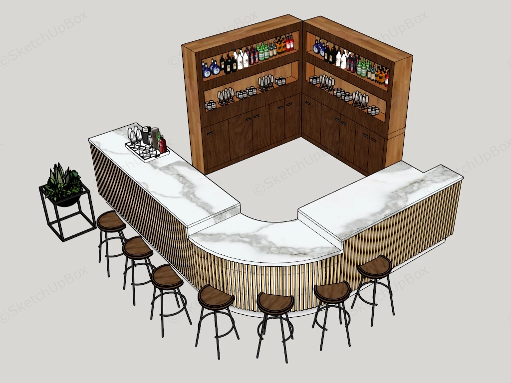Curved L Shaped Bar Design sketchup model preview - SketchupBox