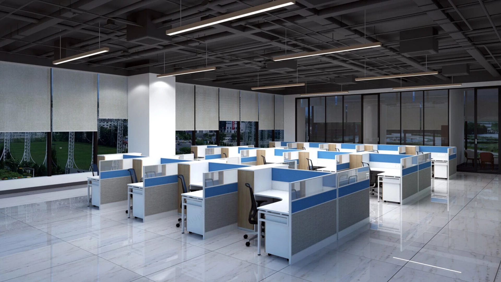 Open Space Office Design sketchup model preview - SketchupBox