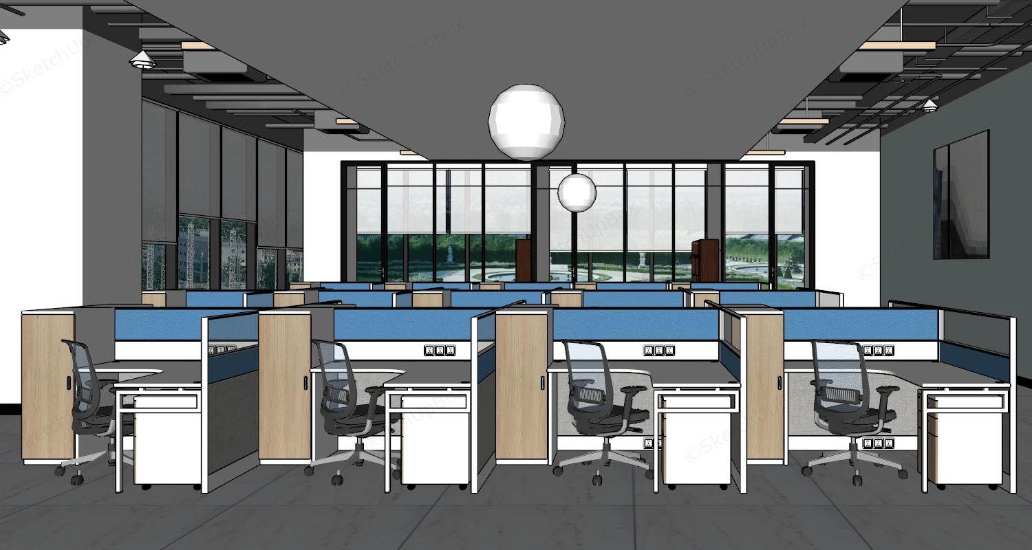 Open Space Office Design sketchup model preview - SketchupBox