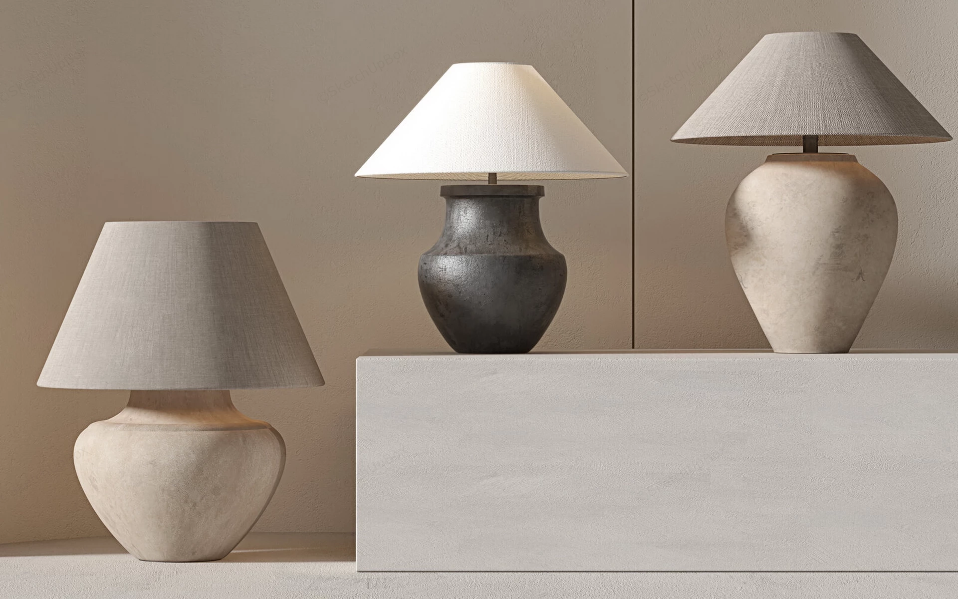 Antique Clay Pottery Table Lamps sketchup model preview - SketchupBox