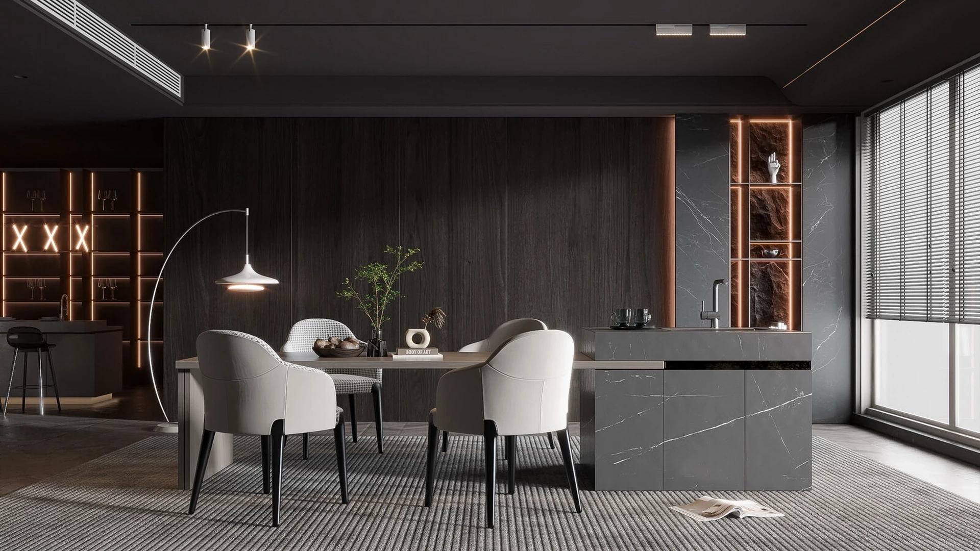 Dark Grey Dining Room & Home Bar sketchup model preview - SketchupBox