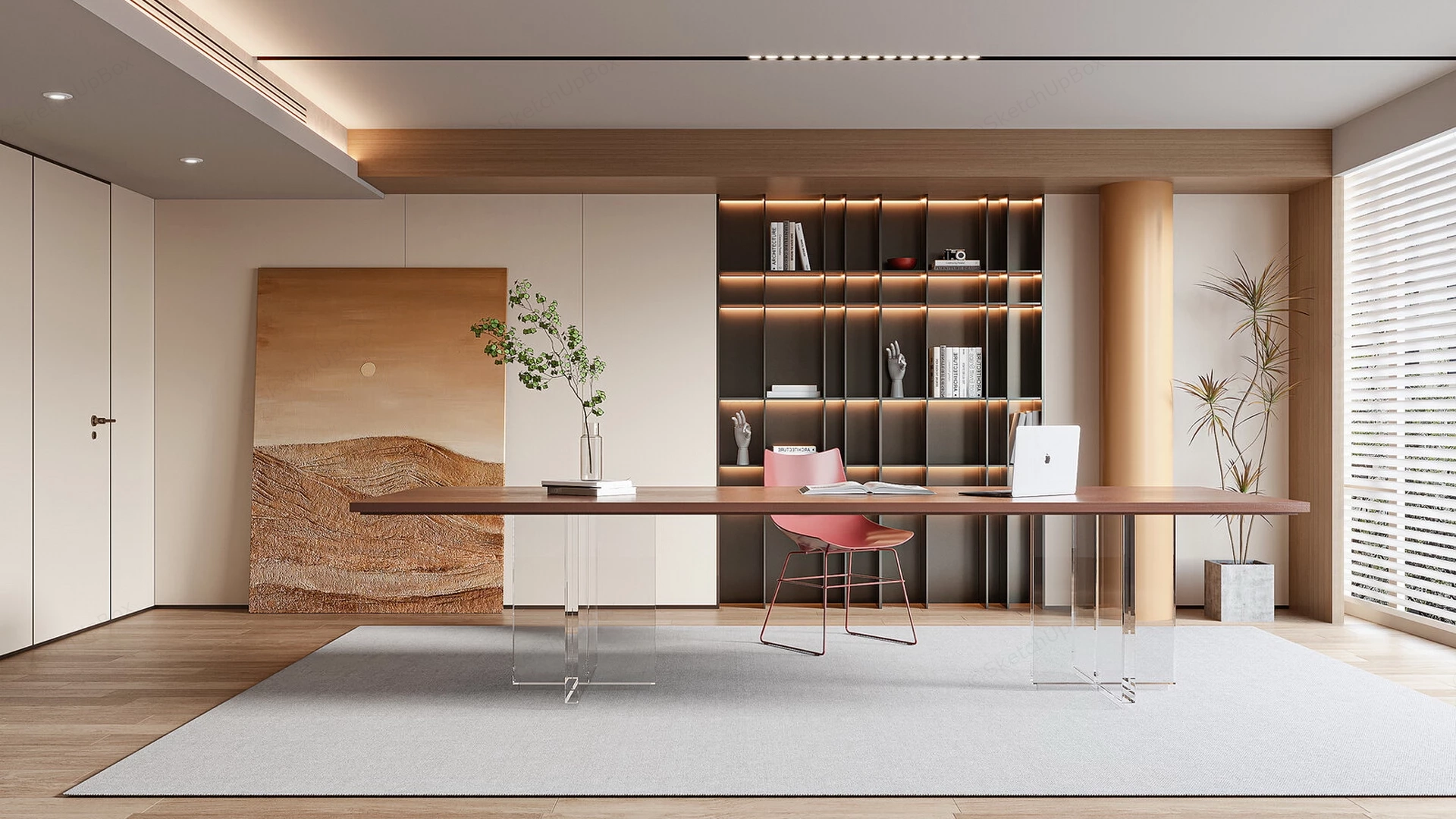 Minimalist Home Office Design sketchup model preview - SketchupBox