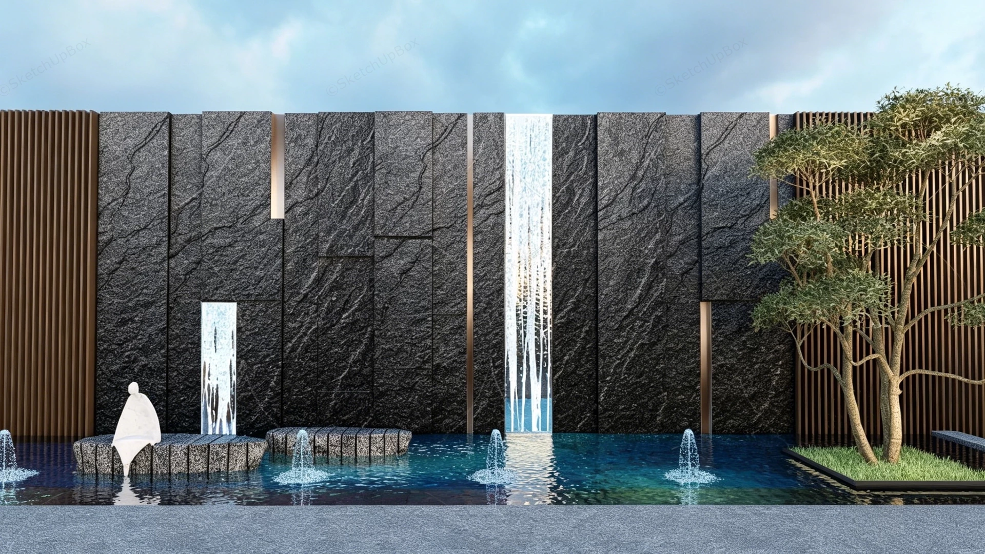 Zen Water Garden Ideas sketchup model preview - SketchupBox