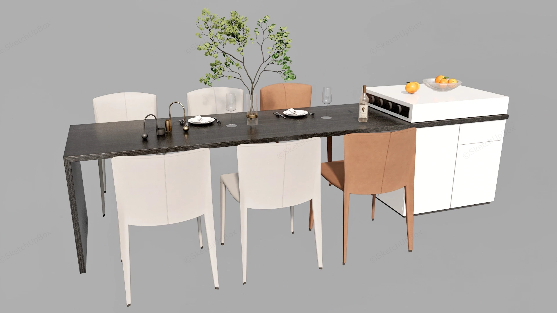 Modern Kitchen Island With Dining Table sketchup model preview - SketchupBox