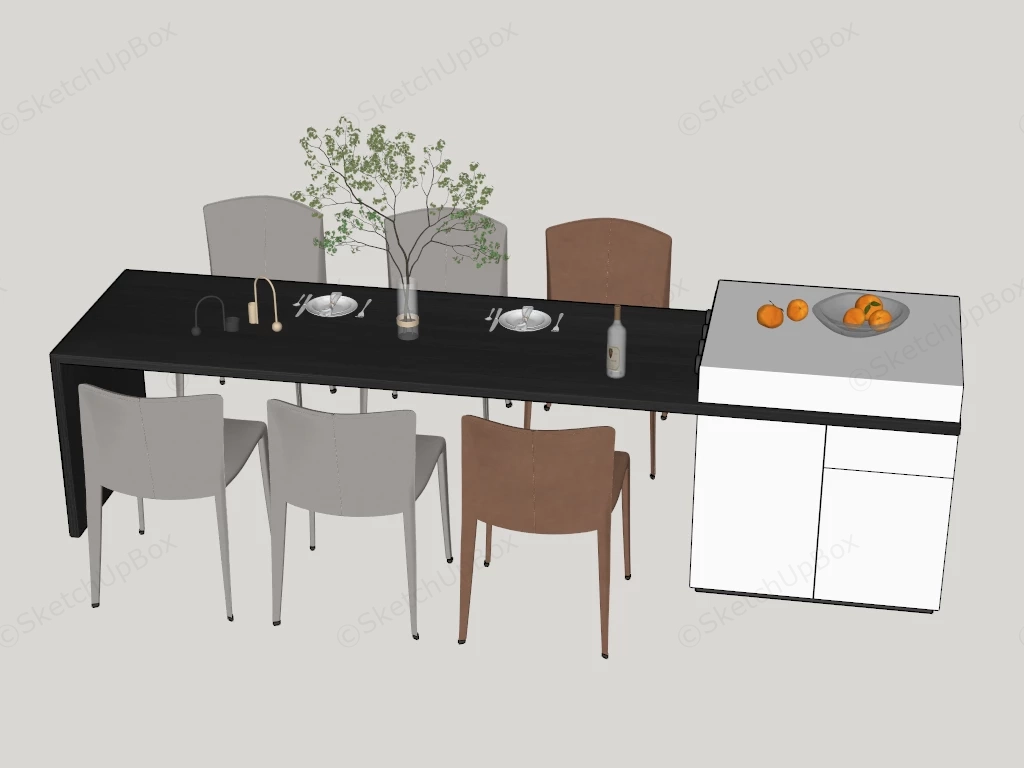 Modern Kitchen Island With Dining Table sketchup model preview - SketchupBox