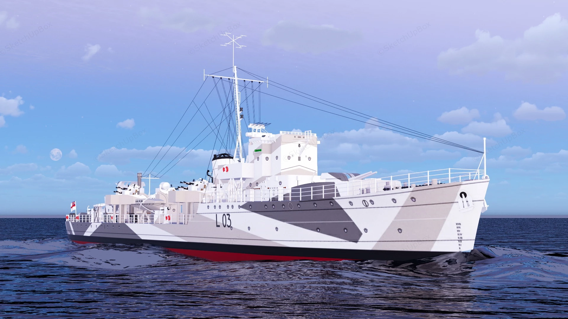 WW2 Naval Destroyer Ship sketchup model preview - SketchupBox