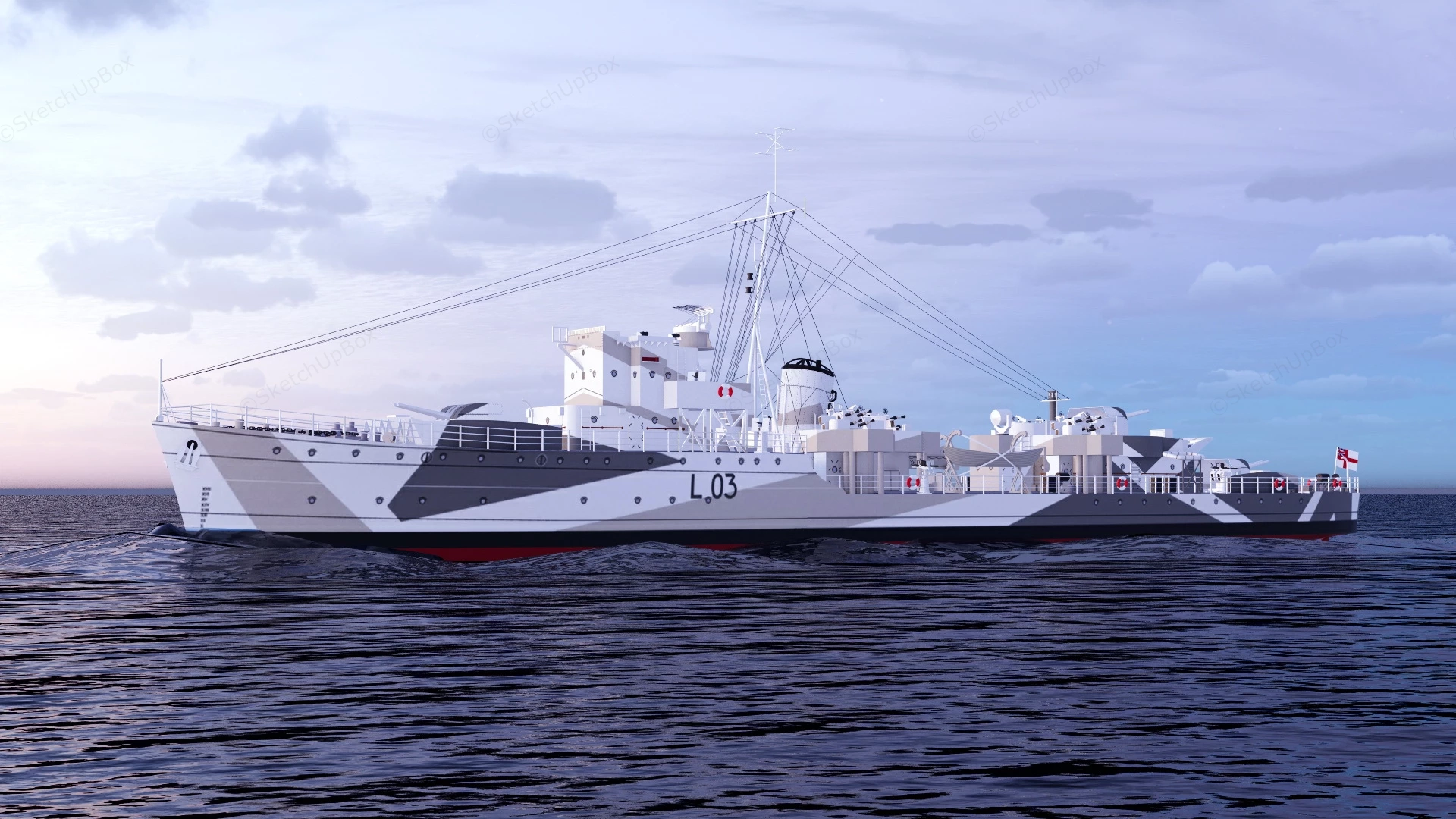 WW2 Naval Destroyer Ship sketchup model preview - SketchupBox