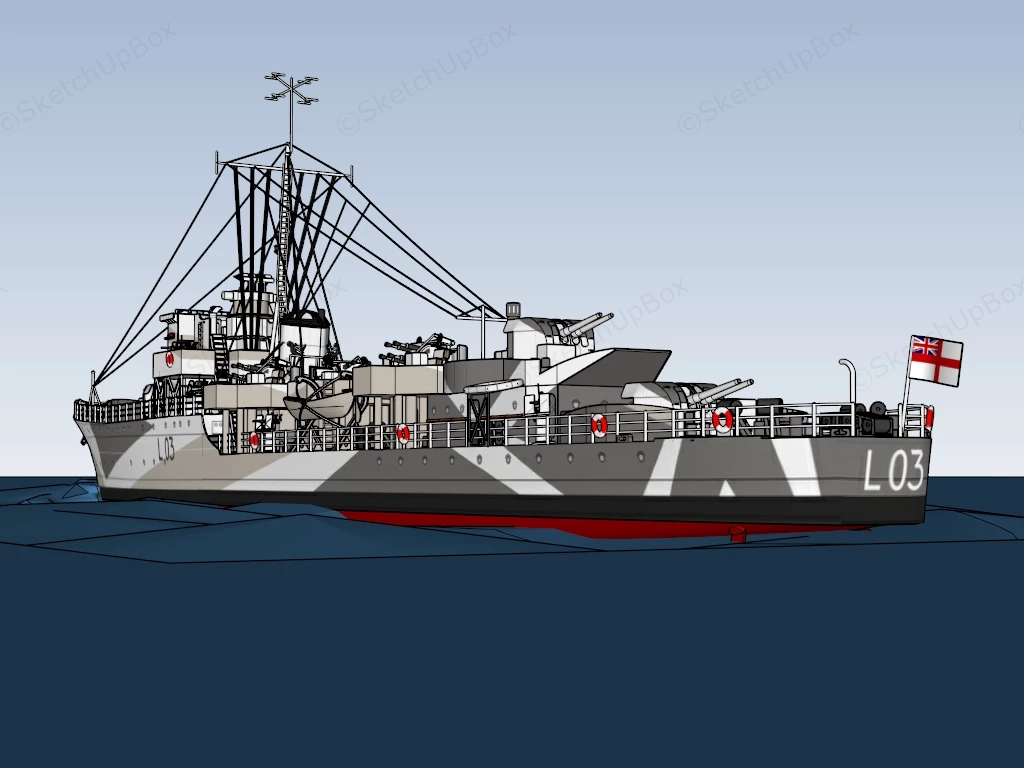 WW2 Naval Destroyer Ship sketchup model preview - SketchupBox