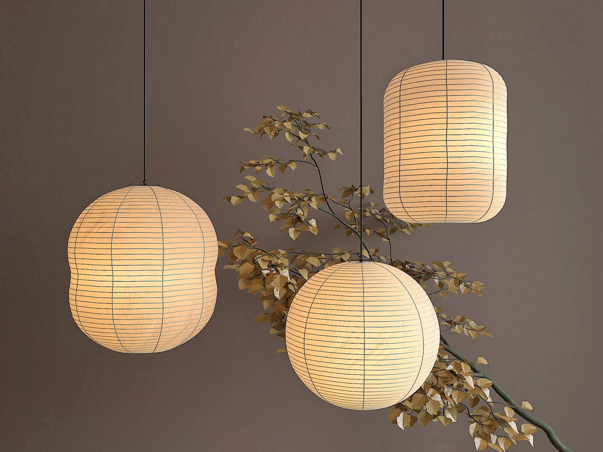 Japanese Style Lantern Pendant Lights sketchup model preview - SketchupBox