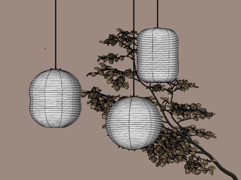 Japanese Style Lantern Pendant Lights sketchup model preview - SketchupBox