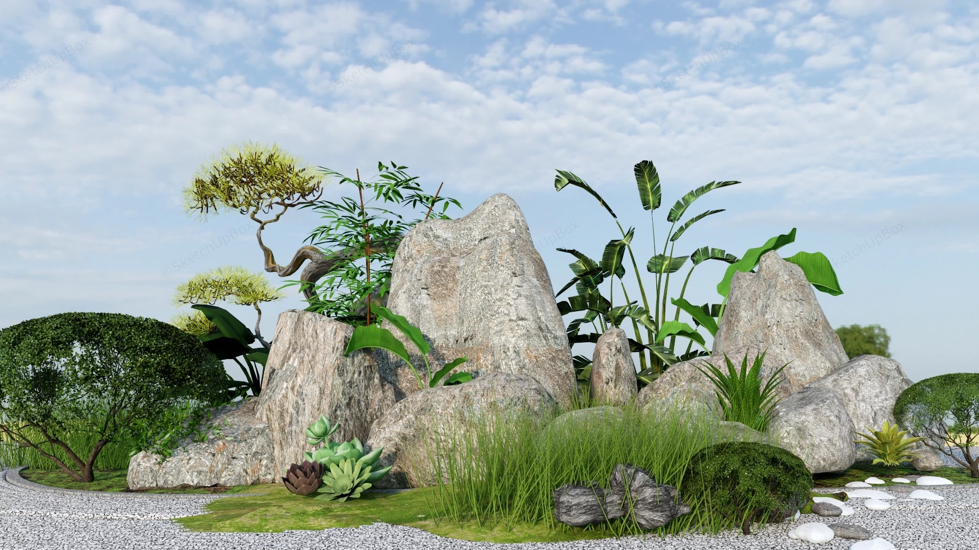 Landscape Stone Garden Design sketchup model preview - SketchupBox