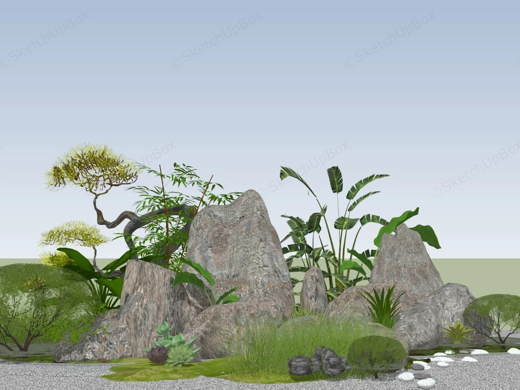 Landscape Stone Garden Design sketchup model preview - SketchupBox