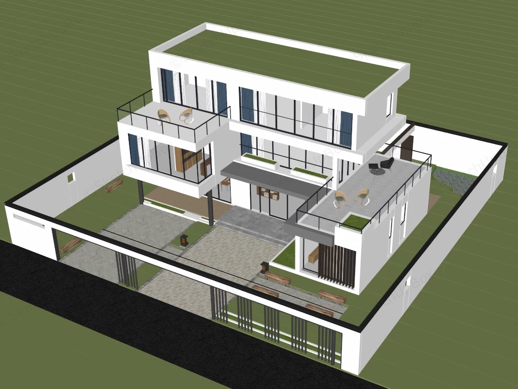 Modern Home Design sketchup model preview - SketchupBox