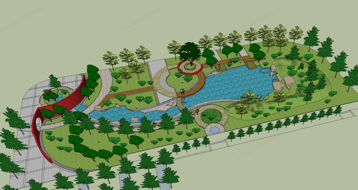Small Pocket Park sketchup model preview - SketchupBox