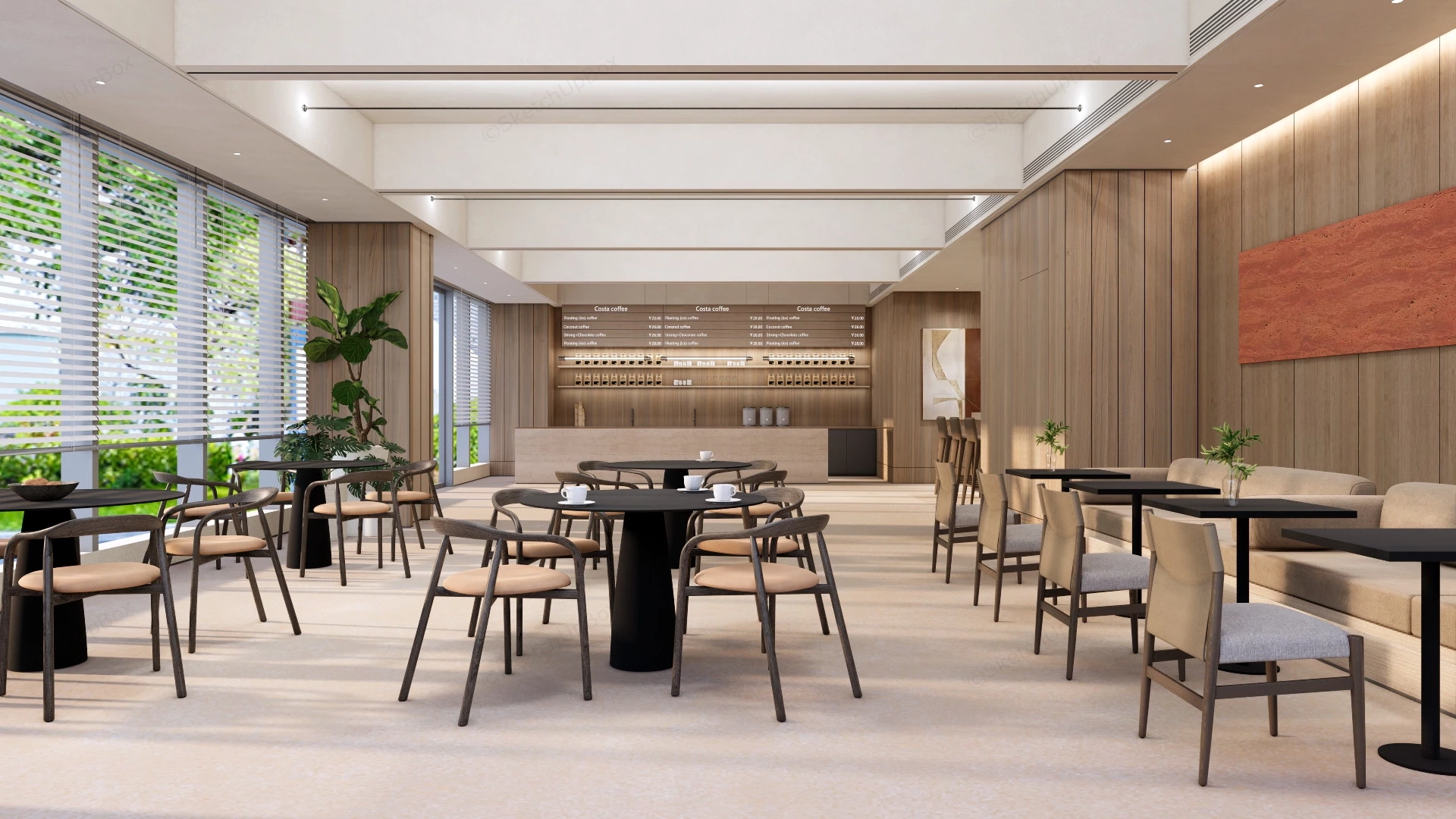 Modern Coffee Shop Interior Design sketchup model preview - SketchupBox