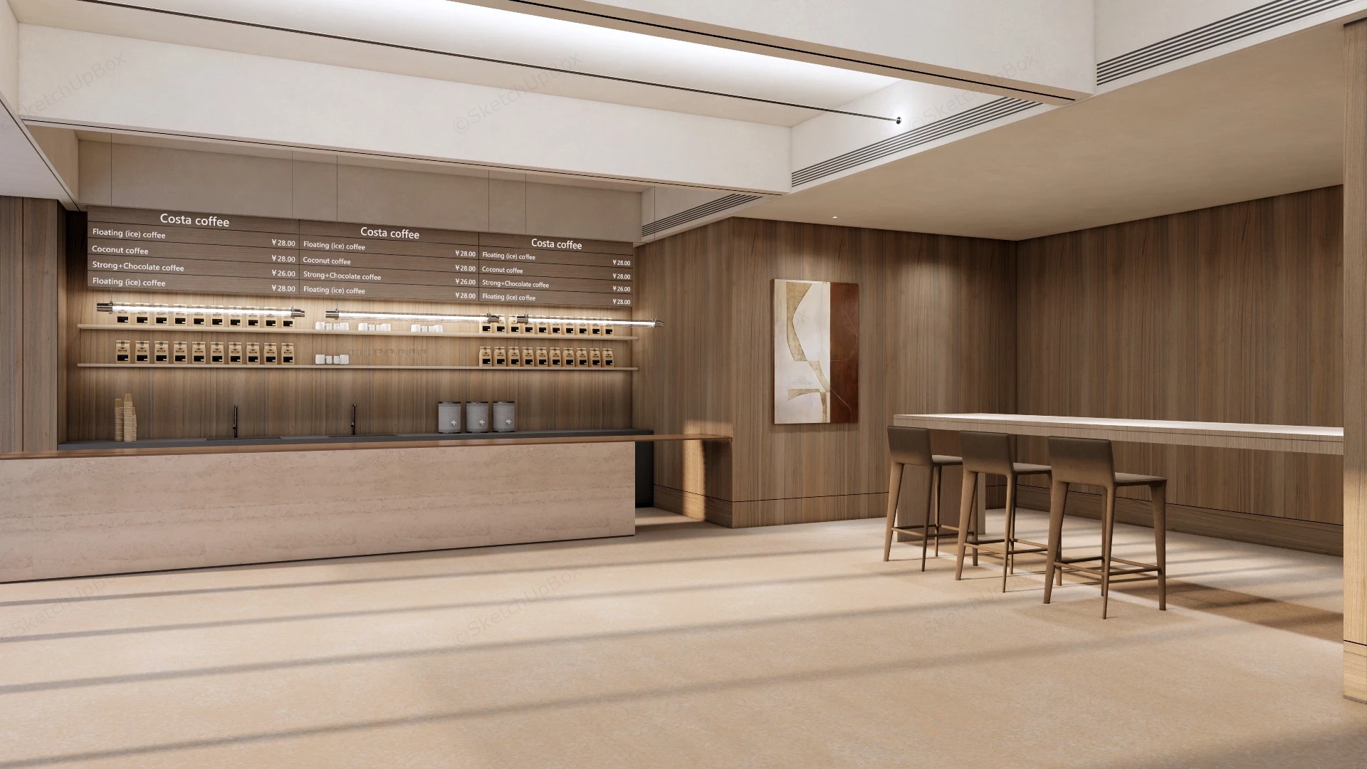 Modern Coffee Shop Interior Design sketchup model preview - SketchupBox