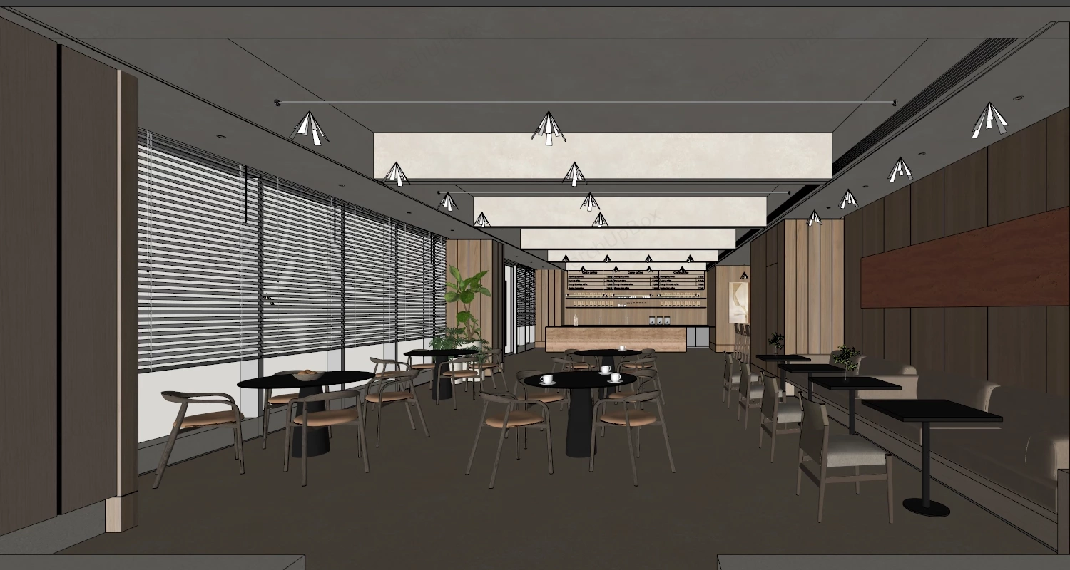 Modern Coffee Shop Interior Design sketchup model preview - SketchupBox