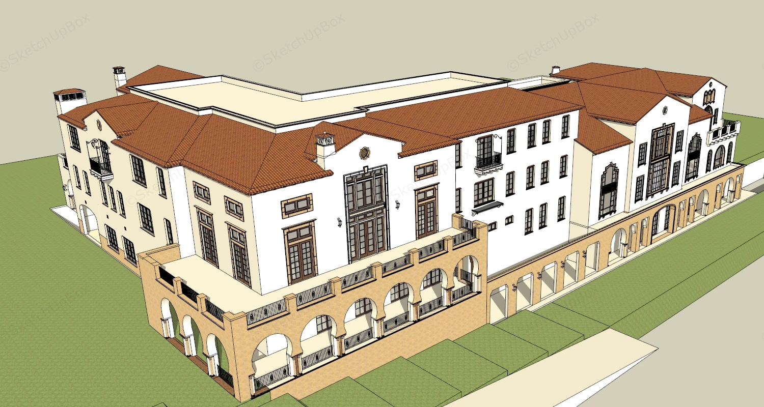 Spanish Style Hotel sketchup model preview - SketchupBox