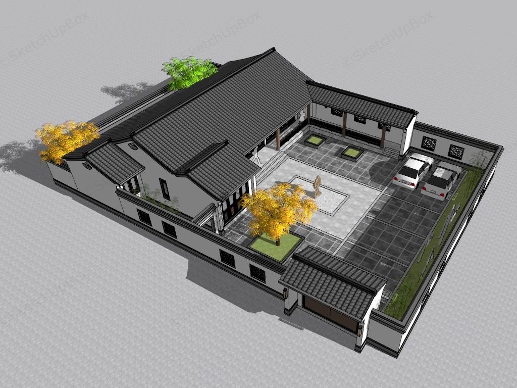 Ancient Chinese Courtyard House sketchup model preview - SketchupBox