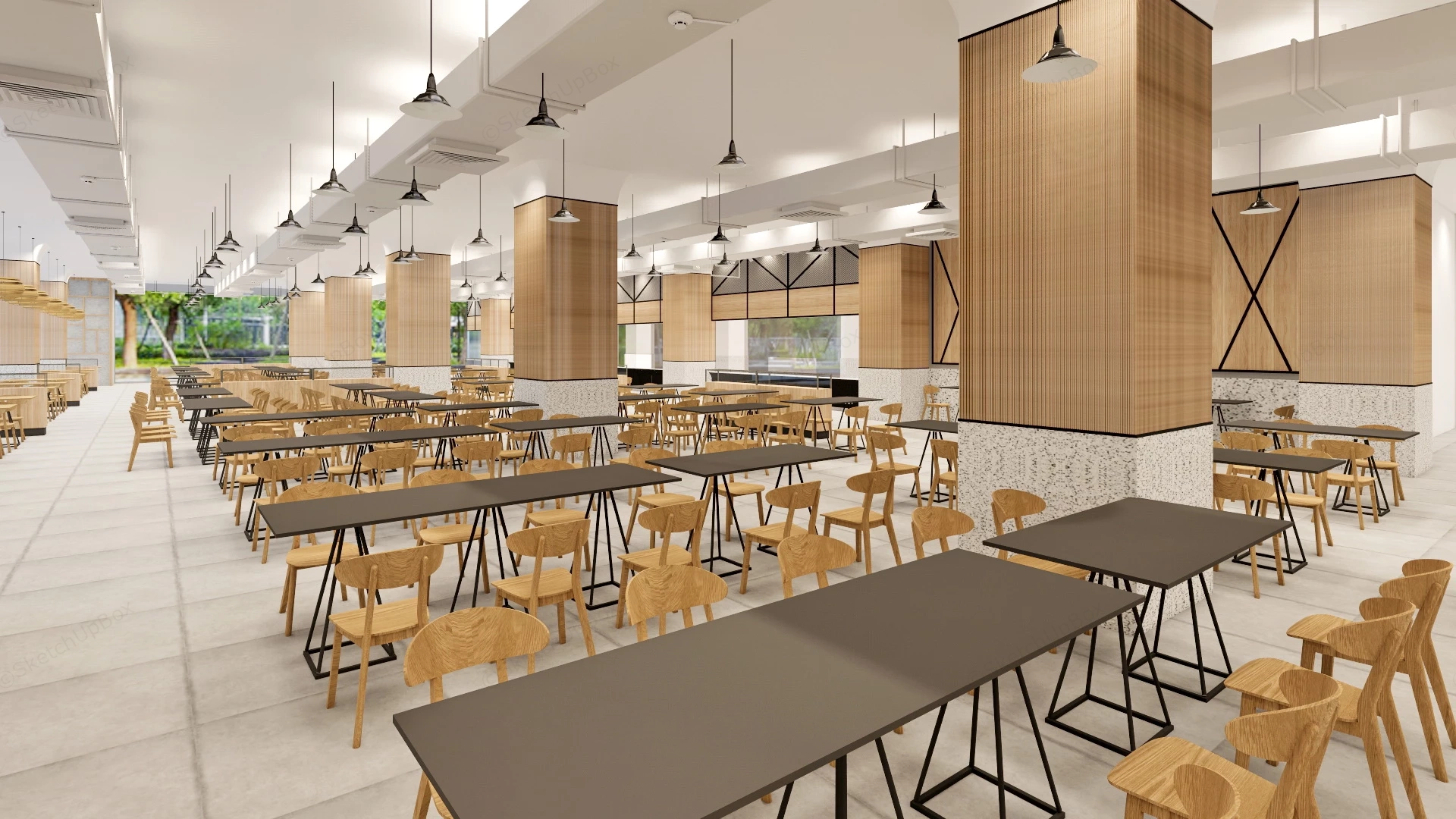 College Cafeteria Design sketchup model preview - SketchupBox