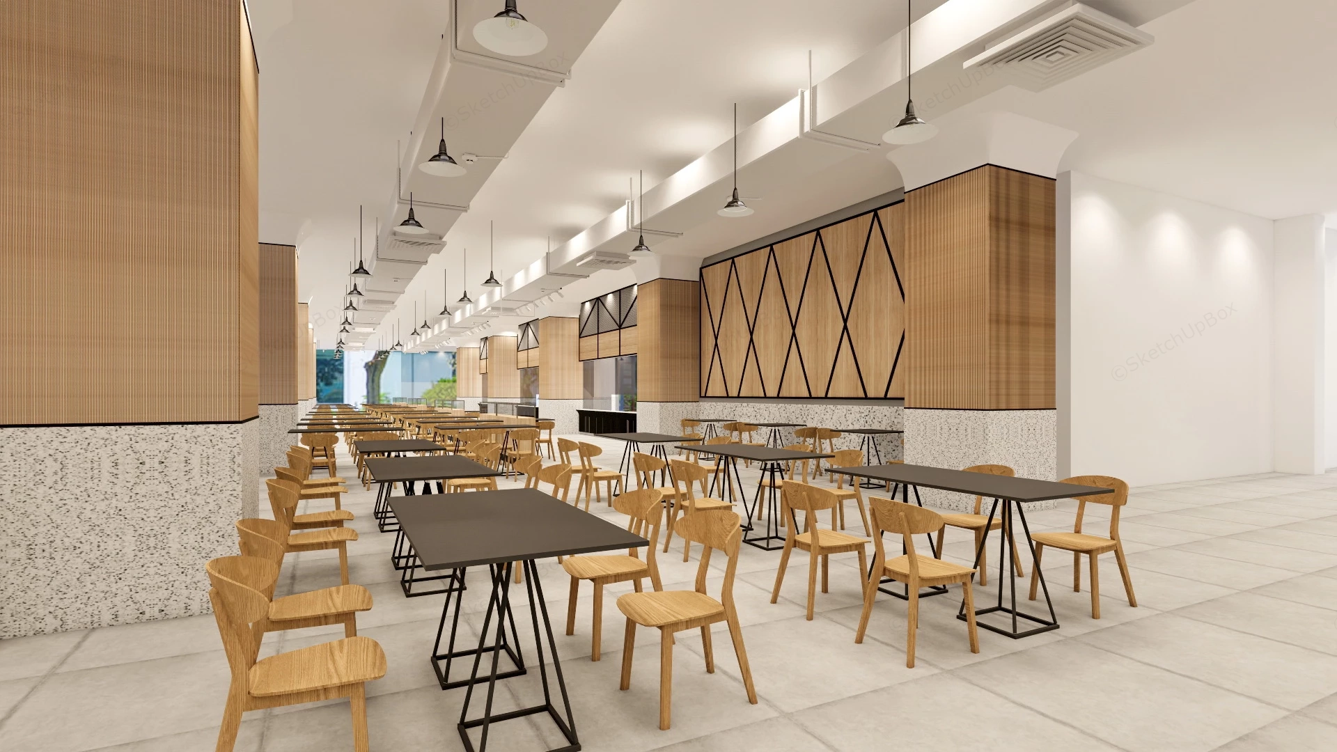 College Cafeteria Design sketchup model preview - SketchupBox