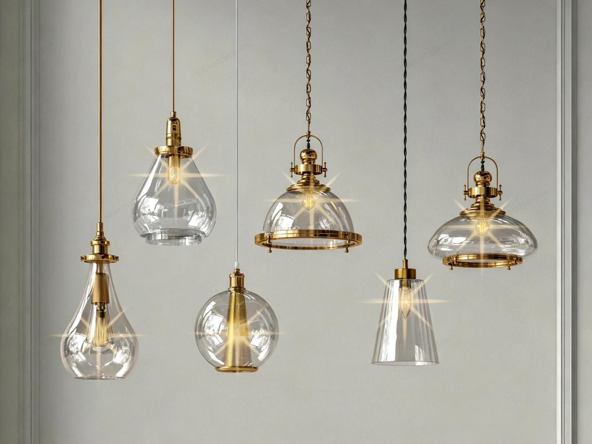 Retro Industrial Metal Glass Pendant Lights sketchup model preview - SketchupBox