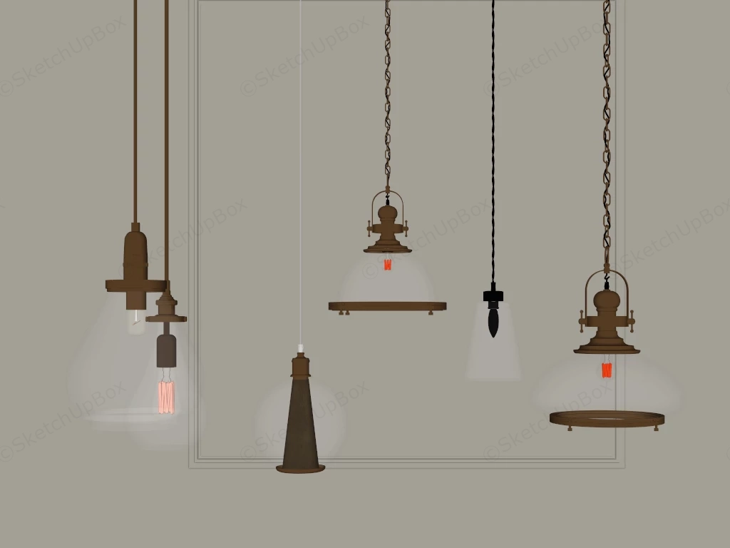Retro Industrial Metal Glass Pendant Lights sketchup model preview - SketchupBox