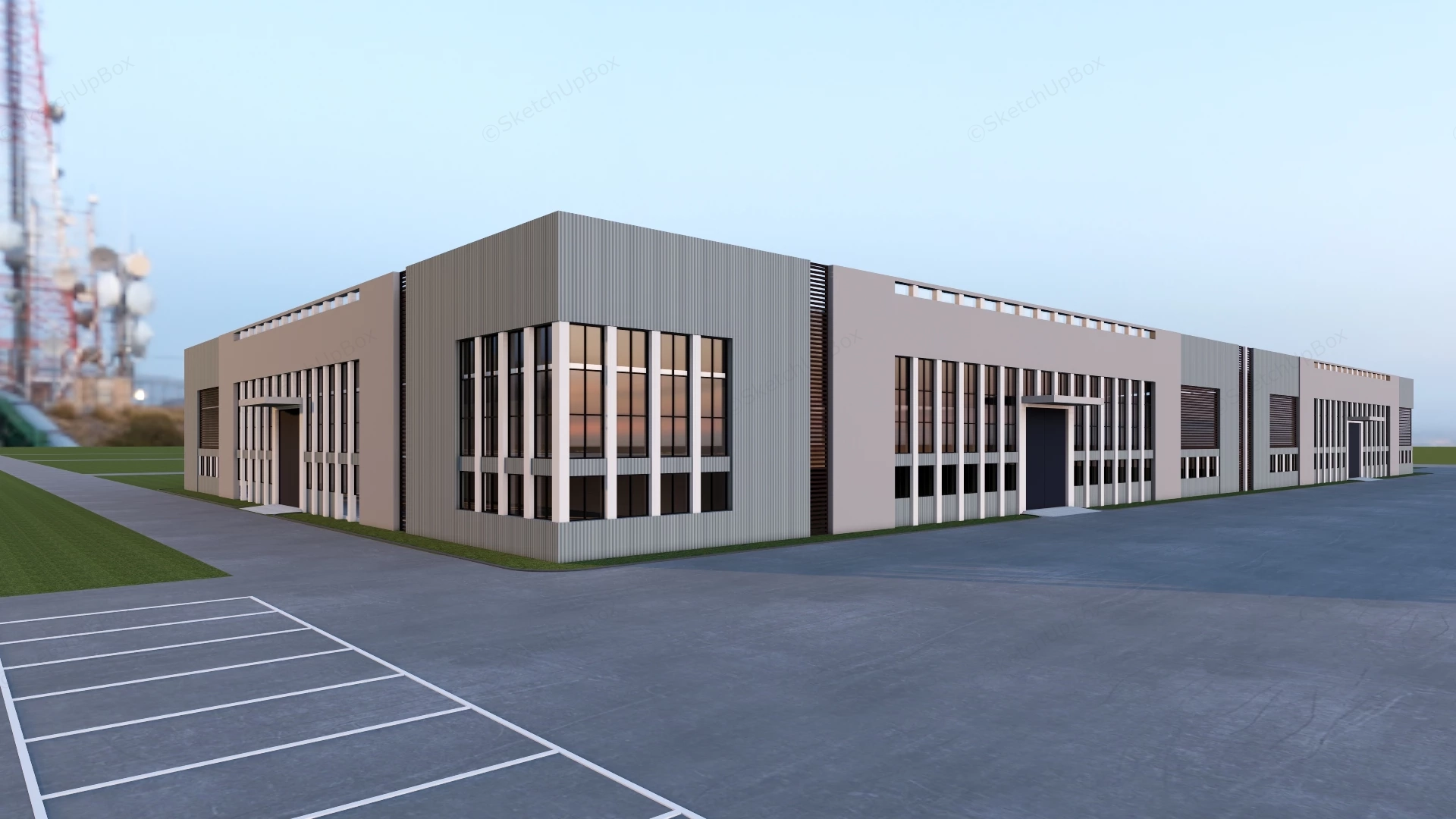 Modern Factory Building Exterior sketchup model preview - SketchupBox