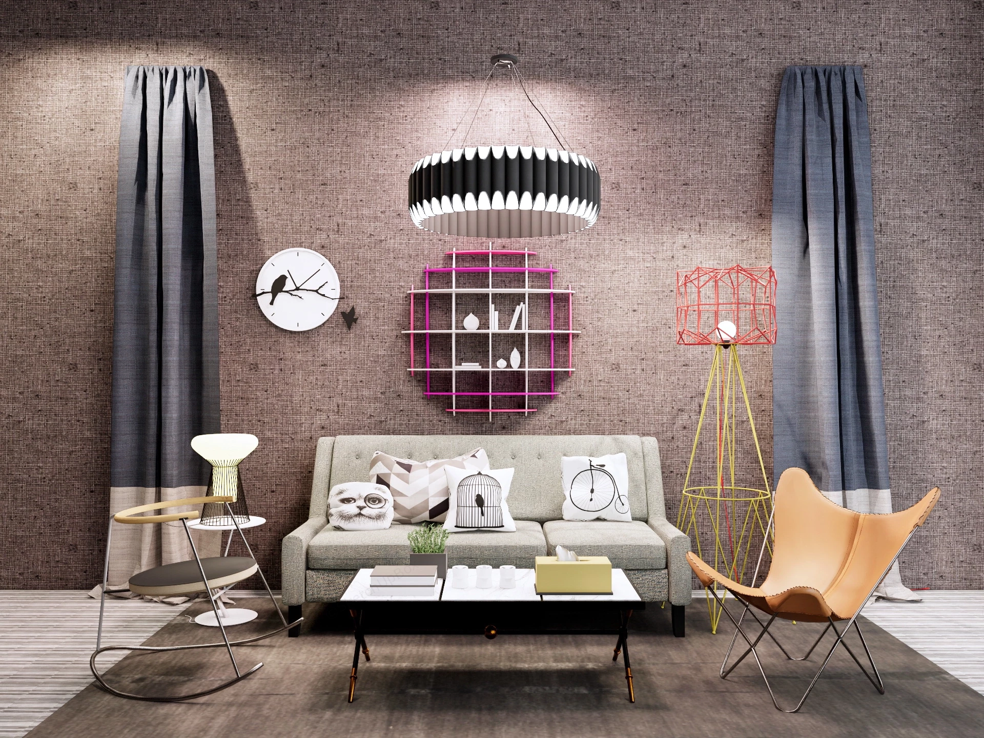 Industrial Chic Living Room sketchup model preview - SketchupBox