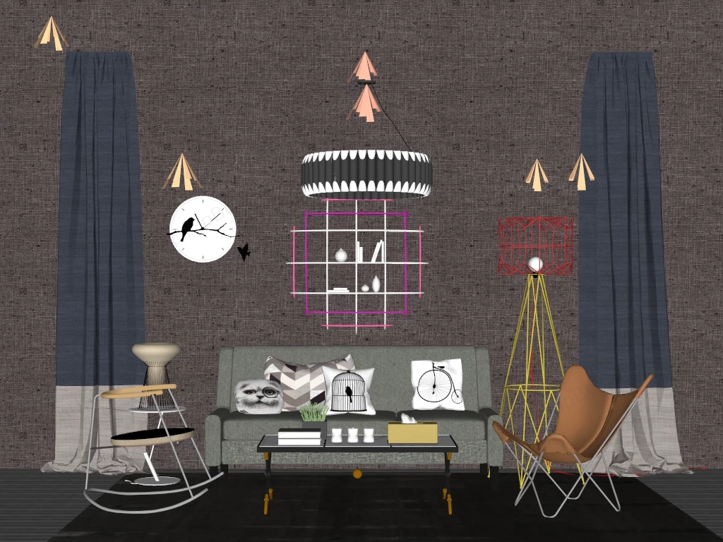 Industrial Chic Living Room sketchup model preview - SketchupBox