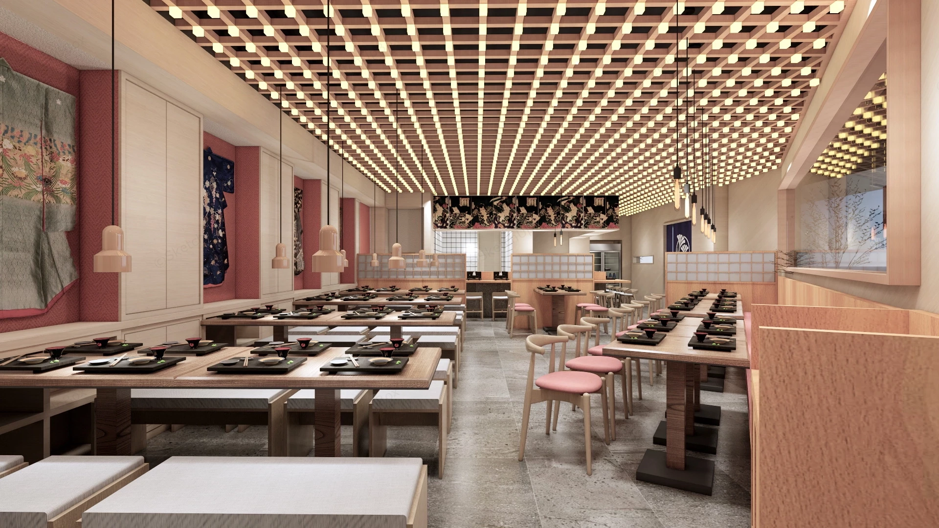 Japanese Restaurant Interior Design sketchup model preview - SketchupBox