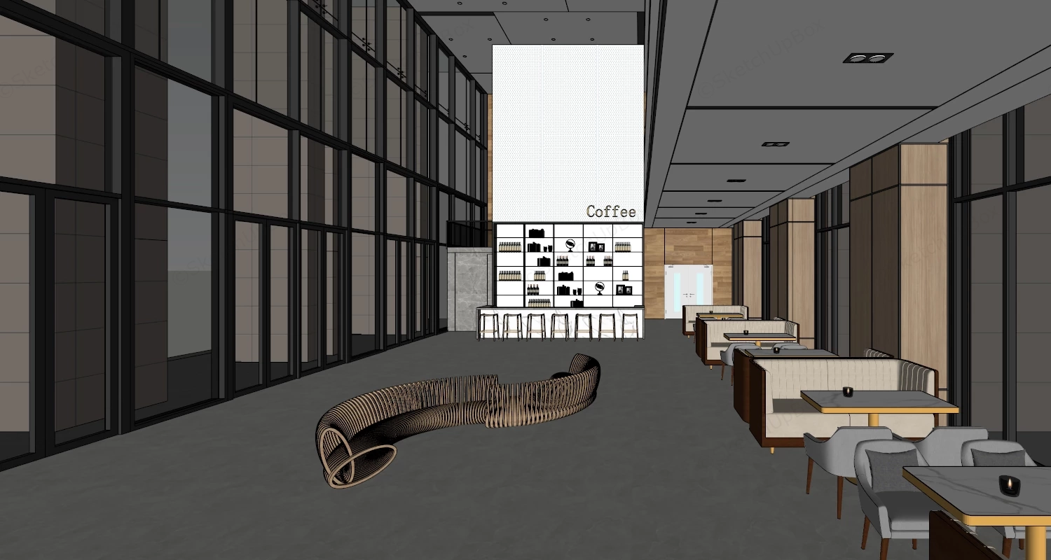 Hotel Lobby Coffee Shop sketchup model preview - SketchupBox